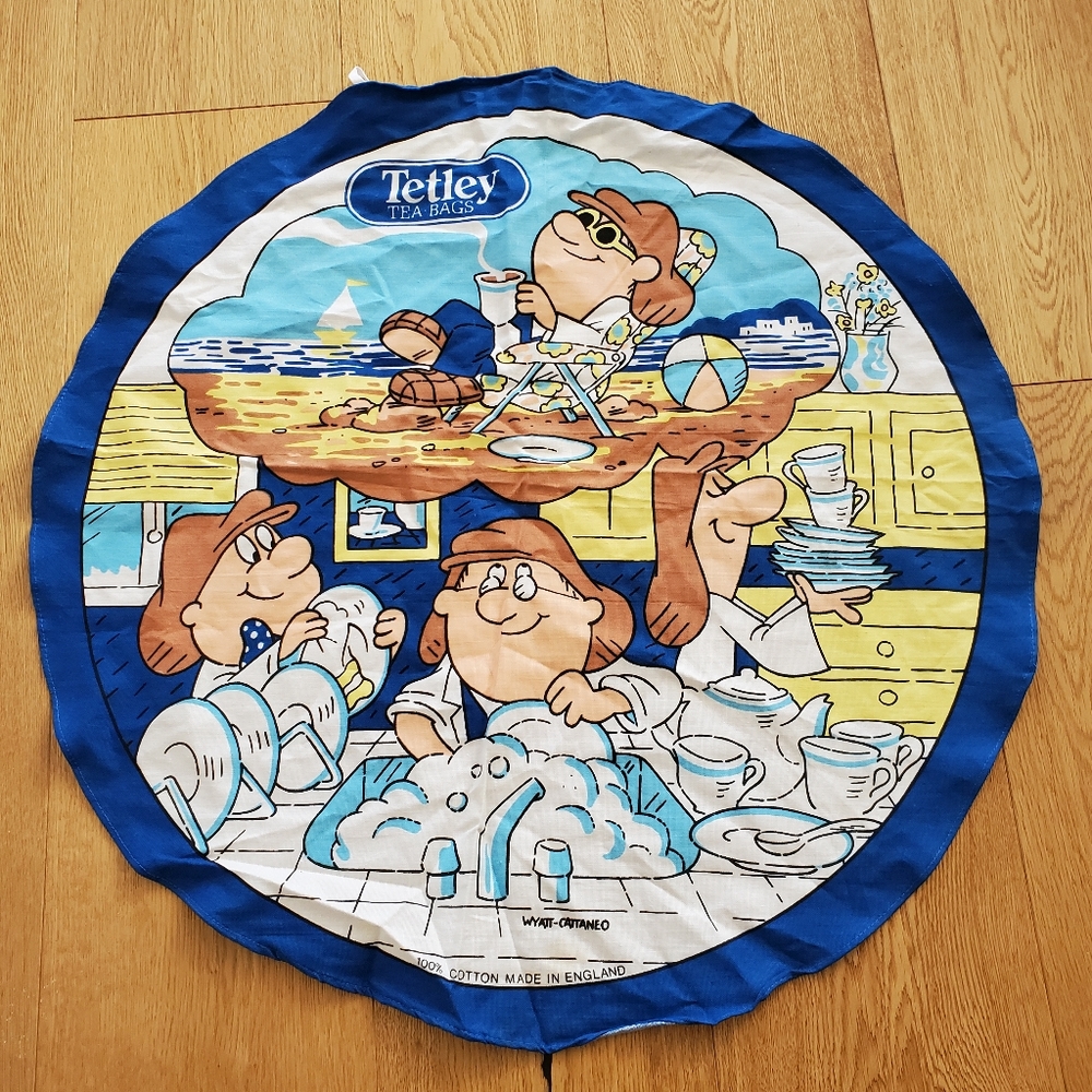 Tetley Round tea towel dish cloth dreaming of the beach 100% cotton